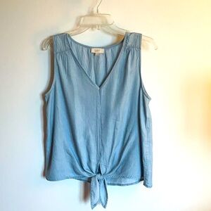 LOFT Chambray Tie Front V Neck Tank Top, Women’s Size S